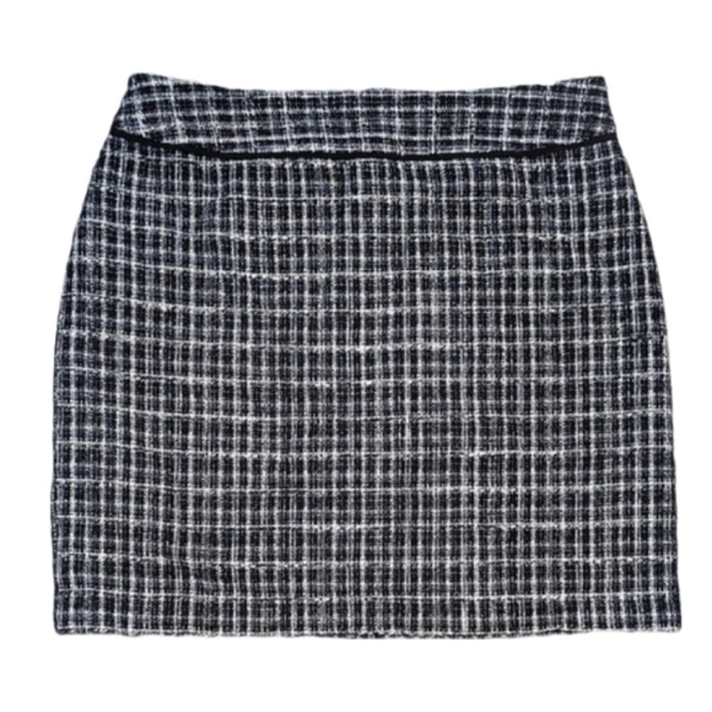 💠 Vintage Y2K Reitmans Plaid Tweed Pencil Skirt Womens Black White Fall